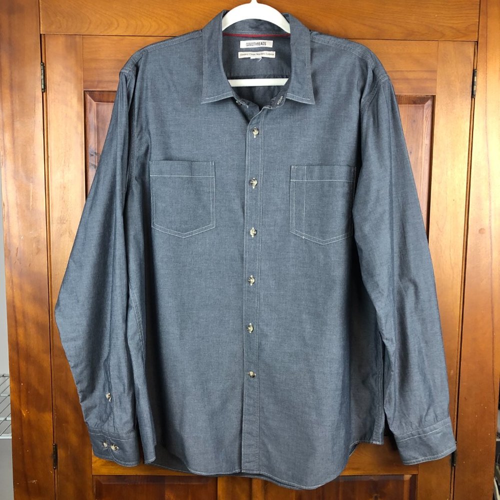 NEW - GOODTHREADS Blue/Gray Coastal Chambray Weekender Button Down Shirt Casual